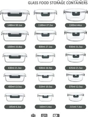 M MCIRCO 30 Pieces Glass Food Storage Containers