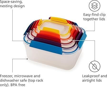 Joseph Joseph Nest Lock Plastic BPA Free Food Storage Container Set