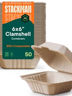 Compostable Clamshell Take Out Food Containers 50Pack HeavyDuty Quality